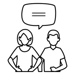 young couple with speech bubble characters