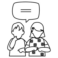 beautiful little kids couple with speech bubbles