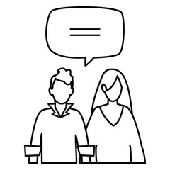 young couple with speech bubble characters