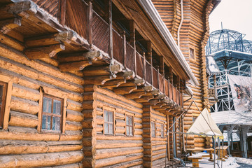 Wooden buildings of the Izmailovo Kremlin. They are an example of old-style architecture.