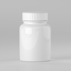 White plastic jar for pills, mockup for design, 3D rendering, 3d illustration