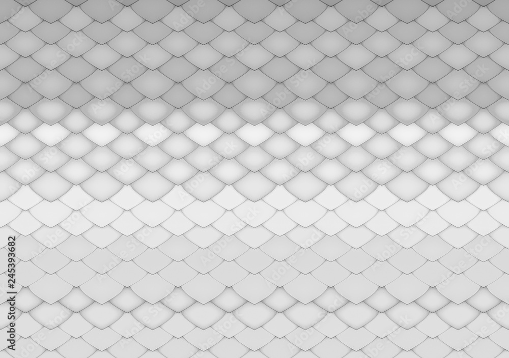 Poster 3d rendering. modern design white and gray gradient fish or snake skin surface pattern curve texture