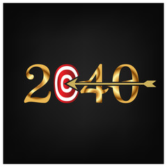 2040 with on target and one arrow hitting the center, Vector illustration on black background.