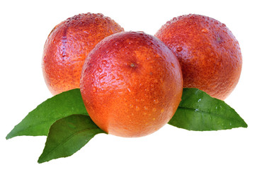 Blood orange with leaf isolated