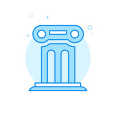 Antique Column, Podium Flat Vector Icon, Symbol, Pictogram, Sign. Light Blue Monochrome Design. Editable Stroke