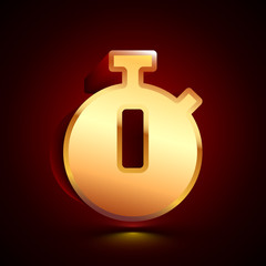 3D stylized Stopwatch icon. Golden vector icon. Isolated symbol illustration on dark background.