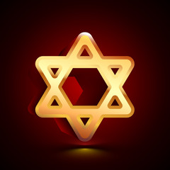 3D stylized Star of David icon. Golden vector icon. Isolated symbol illustration on dark background.