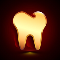 3D stylized Tooth icon. Golden vector icon. Isolated symbol illustration on dark background.