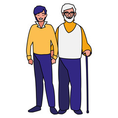 cute grandfather with son characters