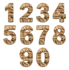 Set of arabic numbers, natural limestone texture, isolated on white background, 3d illustration