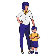 cute mother with son characters