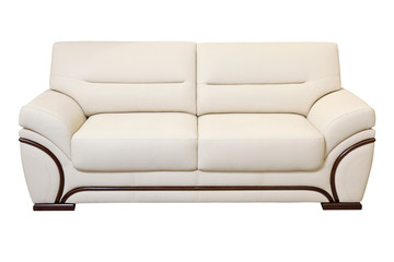 Luxury white leather sofa isolated on white background 