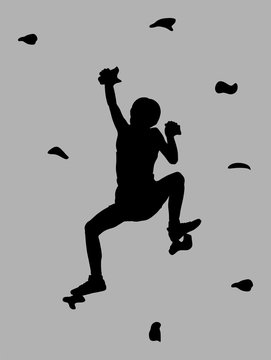 Extreme sport woman climb skill without rope. Girl climbing vector silhouette, isolated on background. Sport weekend action in adventure park. Rock wall for fun. Tough and healthy climber discipline