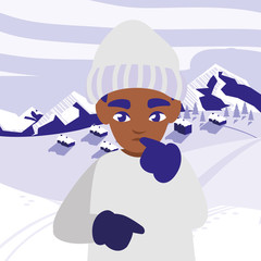 cute little black boy with winter clothes