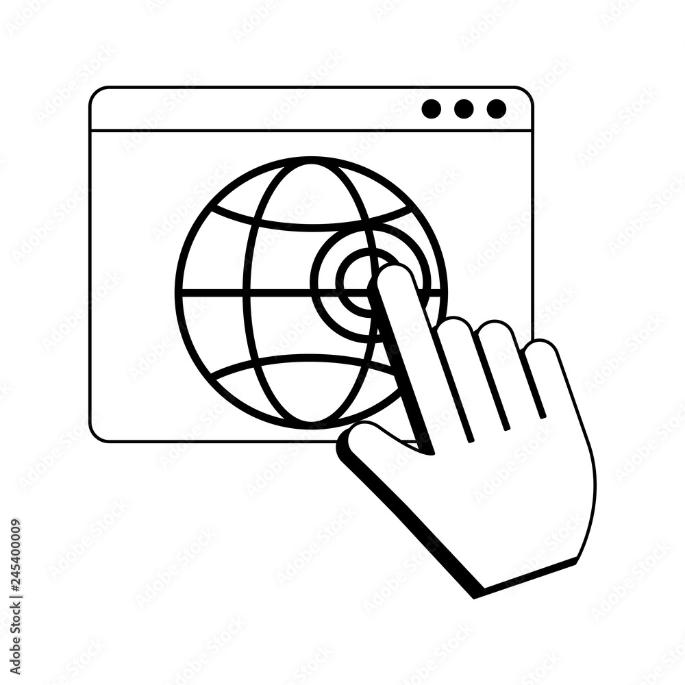 Poster click cursor with website symbol in black and white
