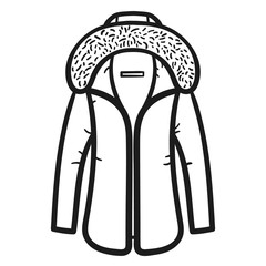 Winter jacket outlined icon in white background