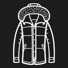 Winter jacket outlined icon in dark background