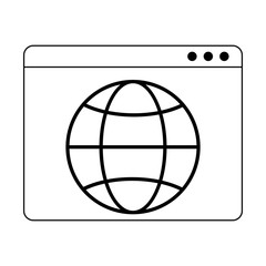 website with global sphere symbol in black and white