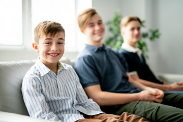 The Two happy friends portrait inside house