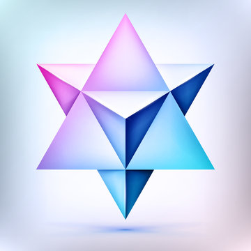 3d Merkaba, esoteric crystal, sacral geometry shape, volume star, mesh form, abstract vector object