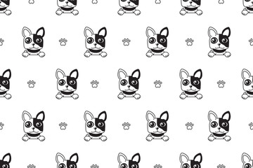 Vector cartoon character french bulldog seamless pattern for design.