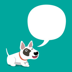 Vector cartoon character bull terrier dog with white speech bubble for design.