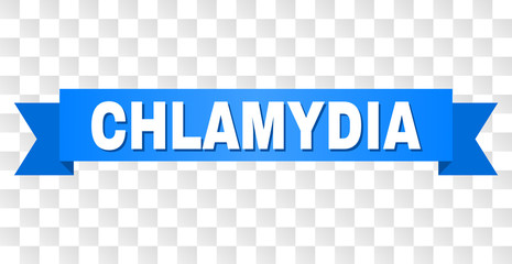 CHLAMYDIA text on a ribbon. Designed with white caption and blue tape. Vector banner with CHLAMYDIA tag on a transparent background.