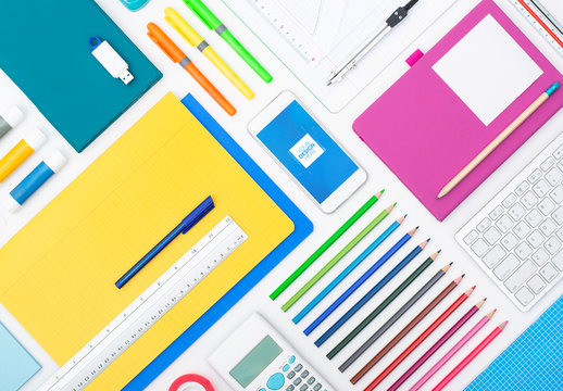 Colorful School Supplies and Smartphone Mockup