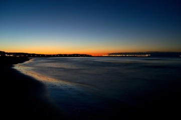 Fototapeta na wymiar Beach and marina at sunset, long-exposure, Poland