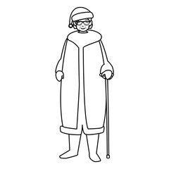 cute grandmother with cane and winter clothes