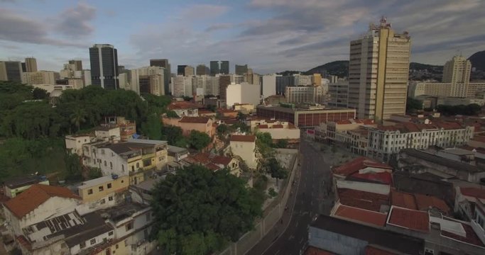 Aerial move around of The Hanging Garden of Valongo, a landscaped building located on the western slope of the Morro da Concei&ccedil;&atilde;o in the neighborhood of Sa&uacute;de in the city of Rio de Janeiro, Brazil wit
