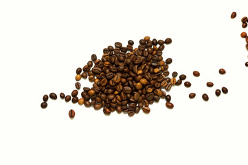 Coffee grains on a white background.