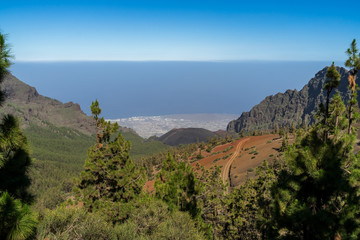 Fototapeta na wymiar View of the valley and the small town of Guimar. Viewpoint Mirador de La Crucita. Tenerife. Canary Islands. Spain.