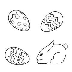 black and white rabbit icon poster. Coloring book page for adults and kids. Easter themed vector illustration for gift card, flyer, certificate or banner, icon, logo, patch, sticker