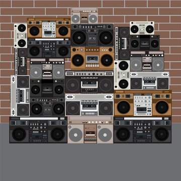 Boombox Wall. Vector Illustration Background.