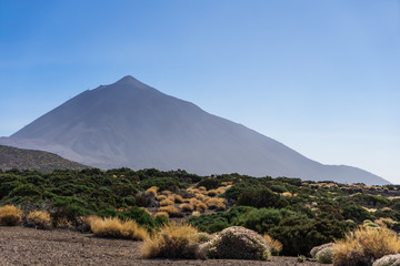 Vew of the Teide volcano. Viewpoint: Mirador Caramujo. Canary Islands. Tenerife. Spain.