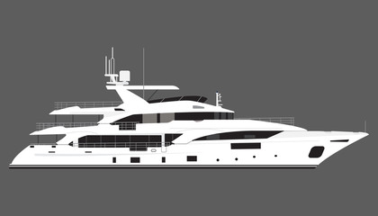 Yacht Isolated On Gray Background. Flat Design. Vector Illustration.