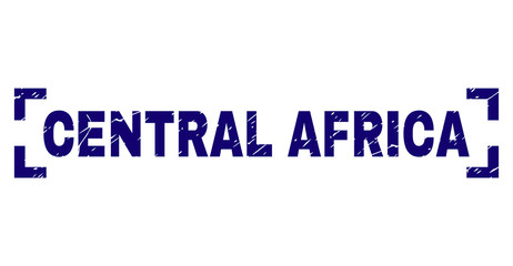 CENTRAL AFRICA label seal print with distress texture. Text label is placed between corners. Blue vector rubber print of CENTRAL AFRICA with grunge texture.