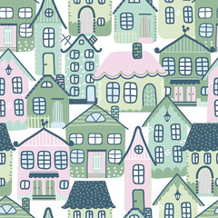Fototapeta premium Pattern with hand drawn doodle houses