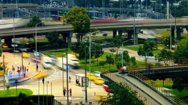Daytime timelapse of busty traffic intersection in Bogota, Colombia