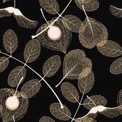 High detail skeleton leaf vector seamless pattern