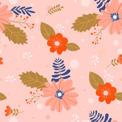 Seamless flowers pattern. Vector illustration for textile, postcard, wrapping paper, poster, background, book, t-shirt.