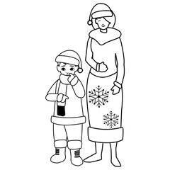 cute mother and son with winter clothes