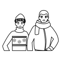 father and son with winter clothes