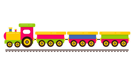 cartoon cute train and railway wagons on rails vector 