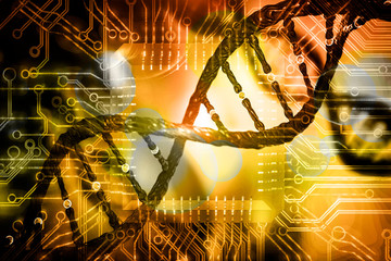 DNA and circuits board concept bioinformatics DNA data storage DNA protein database mining 3d rendering 