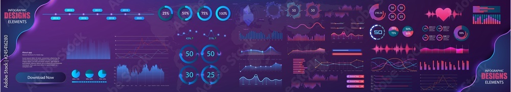 Leinwandbilder different ui, ux, gui modern modern infographic vector template with statistics graphs and finance c