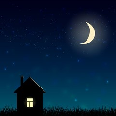Obraz na płótnie Canvas background. House and night sky with stars and moon