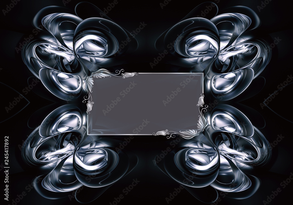 Poster Abstract artistic 3d computer generated fractals shapes surrounding a placeholder for a text