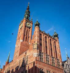 Fototapeta na wymiar Gdansk, Poland, old tow City Hall and clock tower